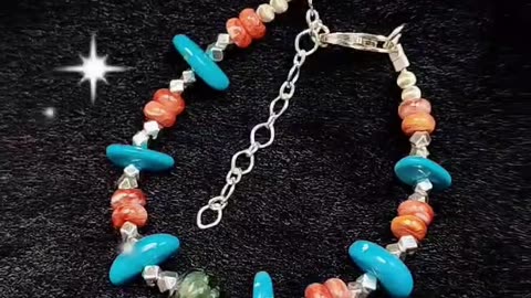 GN-20241016-04 natural sterling turquoise with Natural Orange spiny oyster Abacus S925 Silver