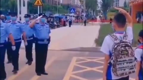 Children Salute to Soldiers & Law Enforcement Showing Respect