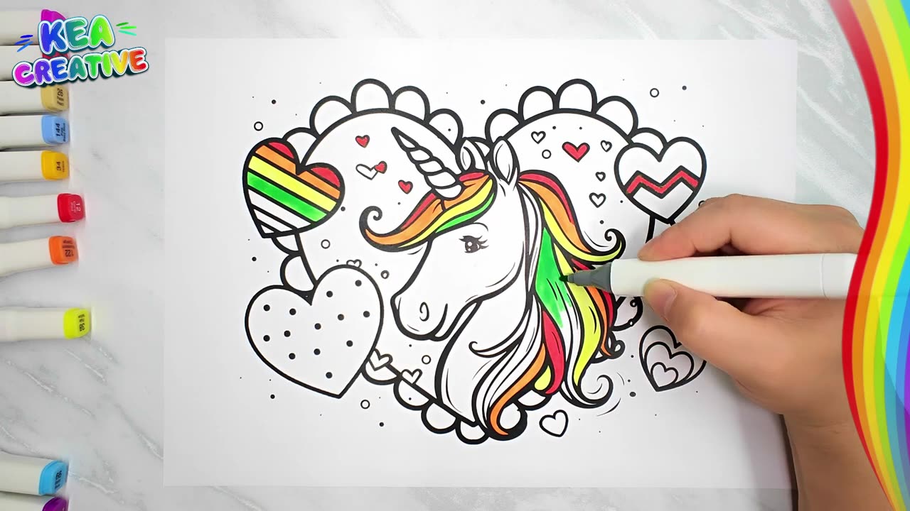 How To Color Unicorn Hart Color Pages For Childrens. Enjoy!