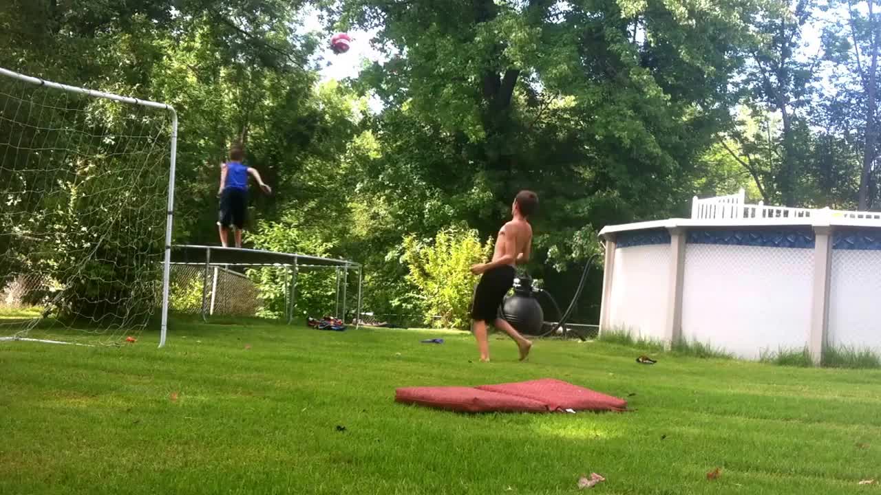 Collab copyright protection - trampoline flip soccer ball hit face