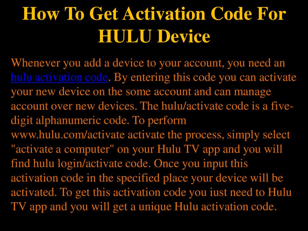 How To Get Activation Code For HULU Device