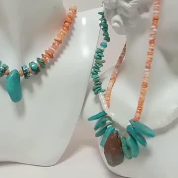 Natural turquoise with spiny oyster and turquiose stone pendant handmade necklace