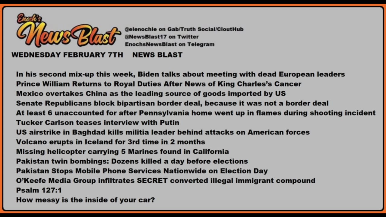 Wednesday, February 7, 2024 News Blast