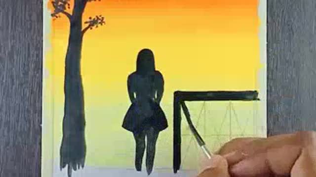 Night scenery with a girl painting #short #painting #youtubeshort #shorts.mp4