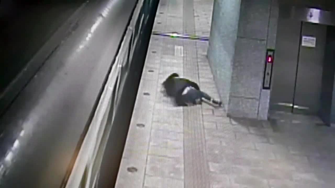 Wrong Way Woman Jumps From Moving Train Onto Platform