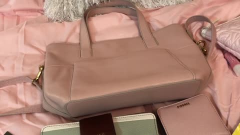 What's in my Fossil Darby Powder Pink Satchel Bag plus Wallets & Review