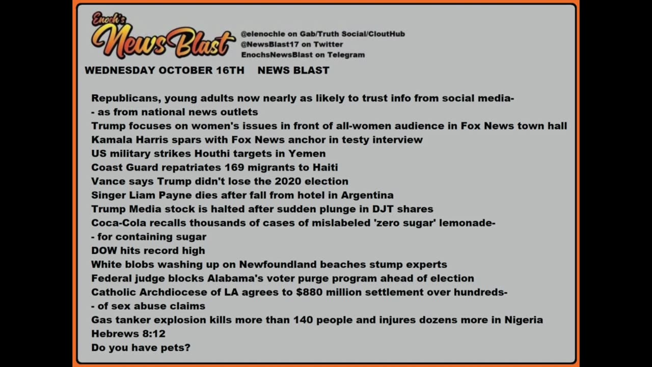 Wednesday October 16, 2024 News Blast