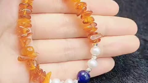 GN-20241016-05 Designer custom natural amber Lapis Lazuli beads S925 silver bracelet holiday gift