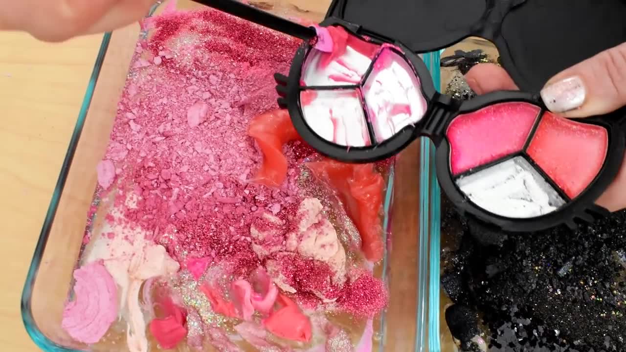 Pink vs Black - Mixing Makeup Eyeshadow Into Slime! Special Series 139 Satisfyin