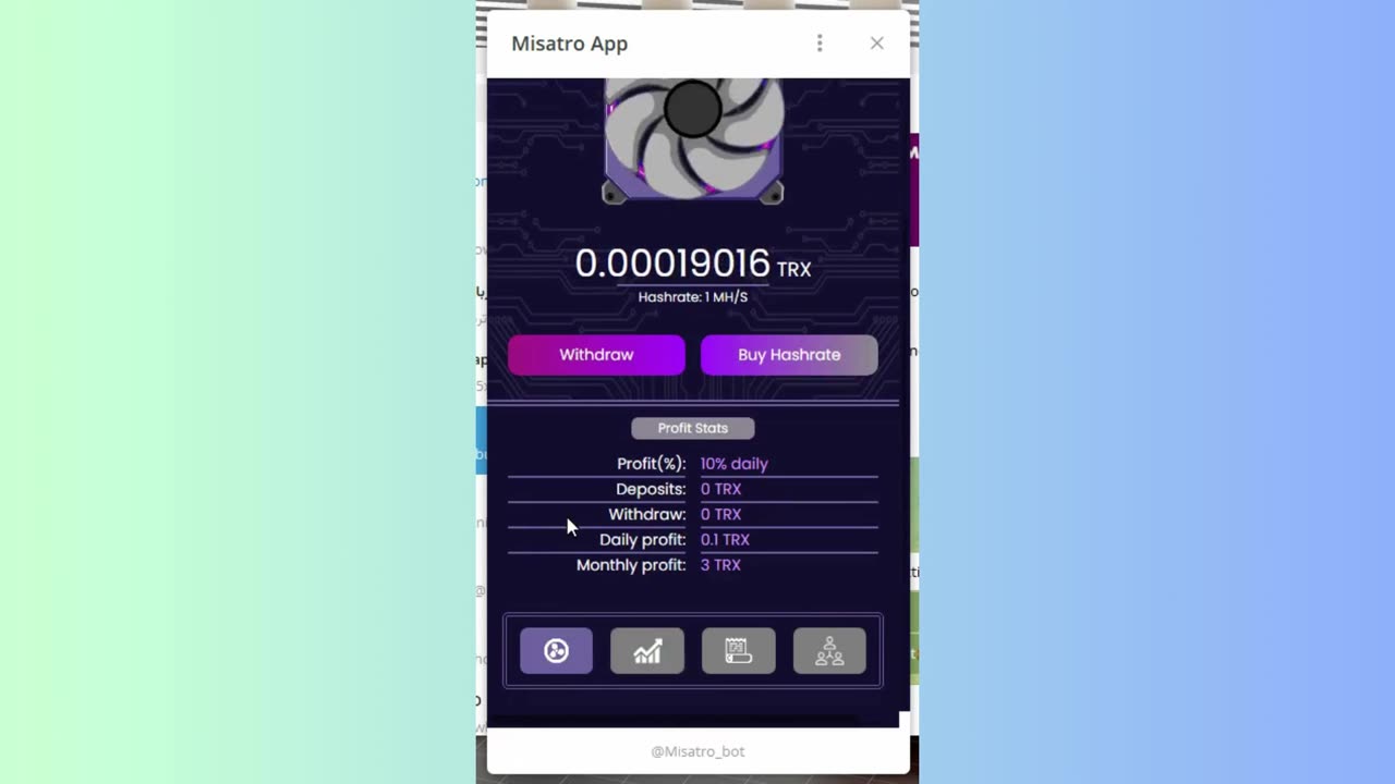 new mining mini app telegram and site mine trx misatro and 7tron