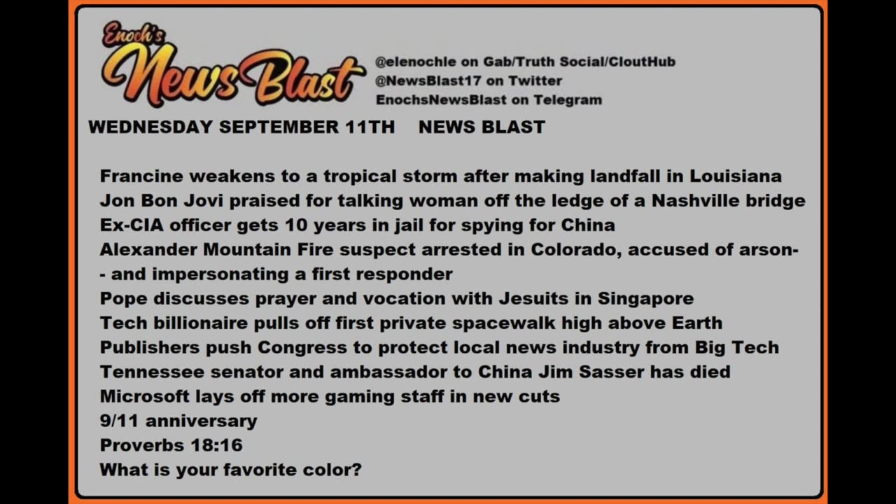 Wednesday, September 11, 2024 News Blast