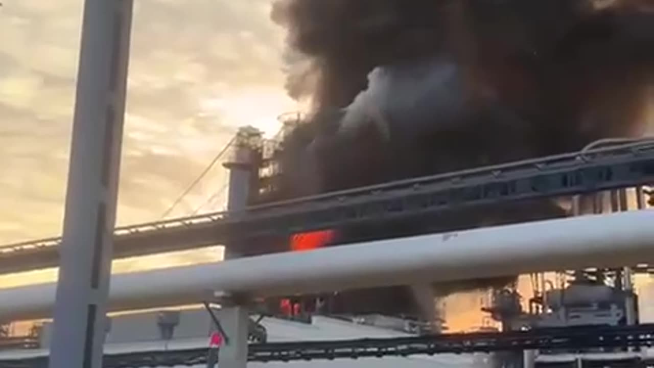 A Russian Fireman and his Pop-Up Desk Getting his Paperwork in Order as Oil Plant Burns(Omsk,Russia)