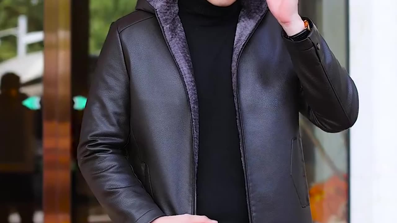 Leather Casual Jacket with Hood