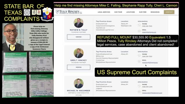 Tully Rinckey PLLC Refund Full Amount $30, 555.90 Breach Of Contract Legal Malpractice Matthew B. Tully ESQ Greg T. Rinckey Esq Michael W. Macomber Esq Mike C. Fallings Esq Cheri L. Cannon Esq Stephanie Rapp Tully Esq #OneNewsPage #ManilaBulletin #SMNINew