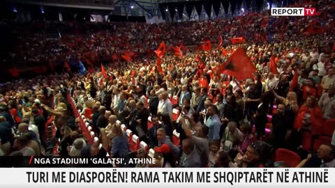 Takimi i Ramës me shqiptarët në stadiumin 'Galatsi' nis me himnin shqiptar e himni i BE-së