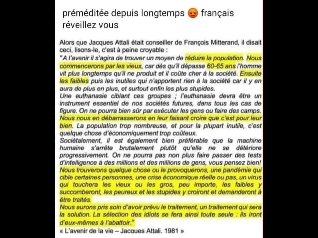 ATTALI PROPHÈTE DE L'APOCALYPSE... UN AVANT GOUT EFFRAYANT DE SON NOUVEL ORDRE MONDIAL !!!