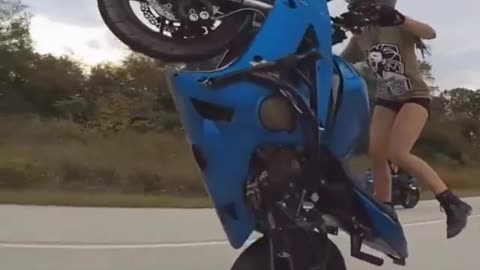 Beautiful Girl Biker Performs AMAZING Highway Motorcycle Stunts Riding Long Stunt Bike Wheelies