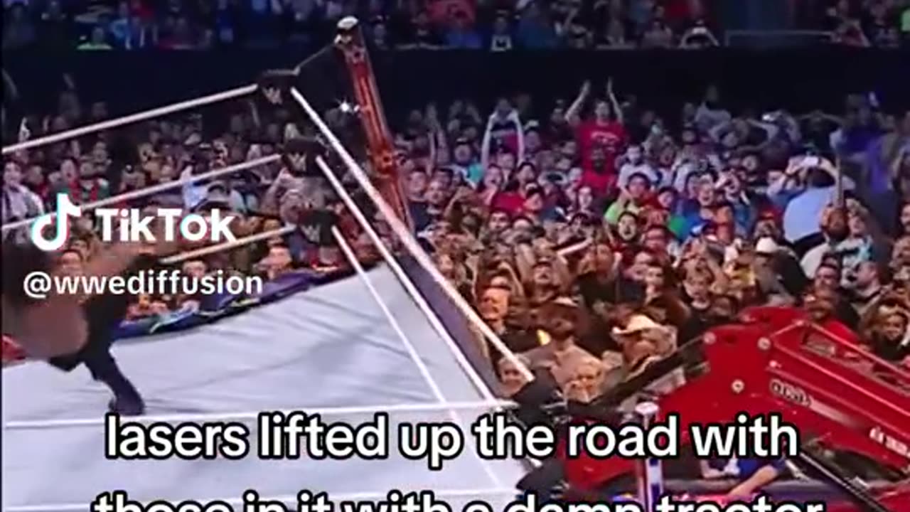 Brock Lesnar lifted the ring with a tractor and sent Roman Reigns FLYING #WWE