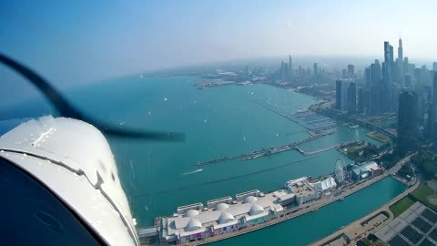 Flying along the Chicago Waterfront