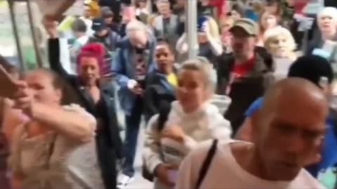 UK Protest chant "Shame On You" at COVID-19 PCR Testing Lab