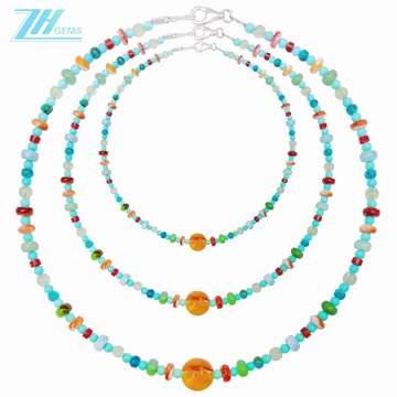 Natural turquoise and jasper roundle beads with Citrine Prehnite Larimar Apatite03