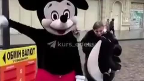 Ukrainian recruitment officers tried to conscript Mickey mouse and other colorful characters.