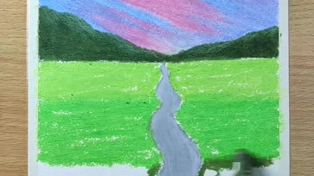 Oil pastel drawing - Scenery drawing #shorts