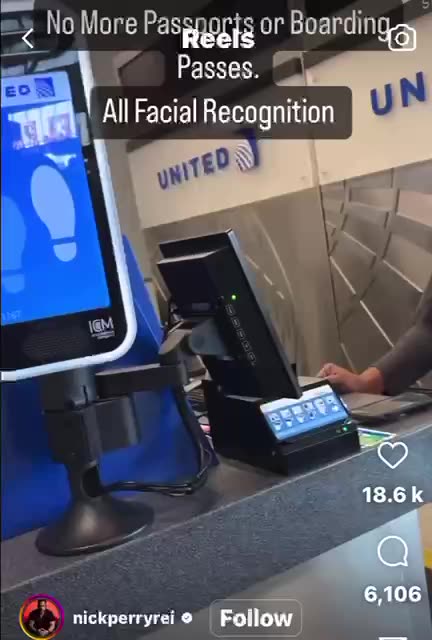 Facial recognition to board a plane in Houston.