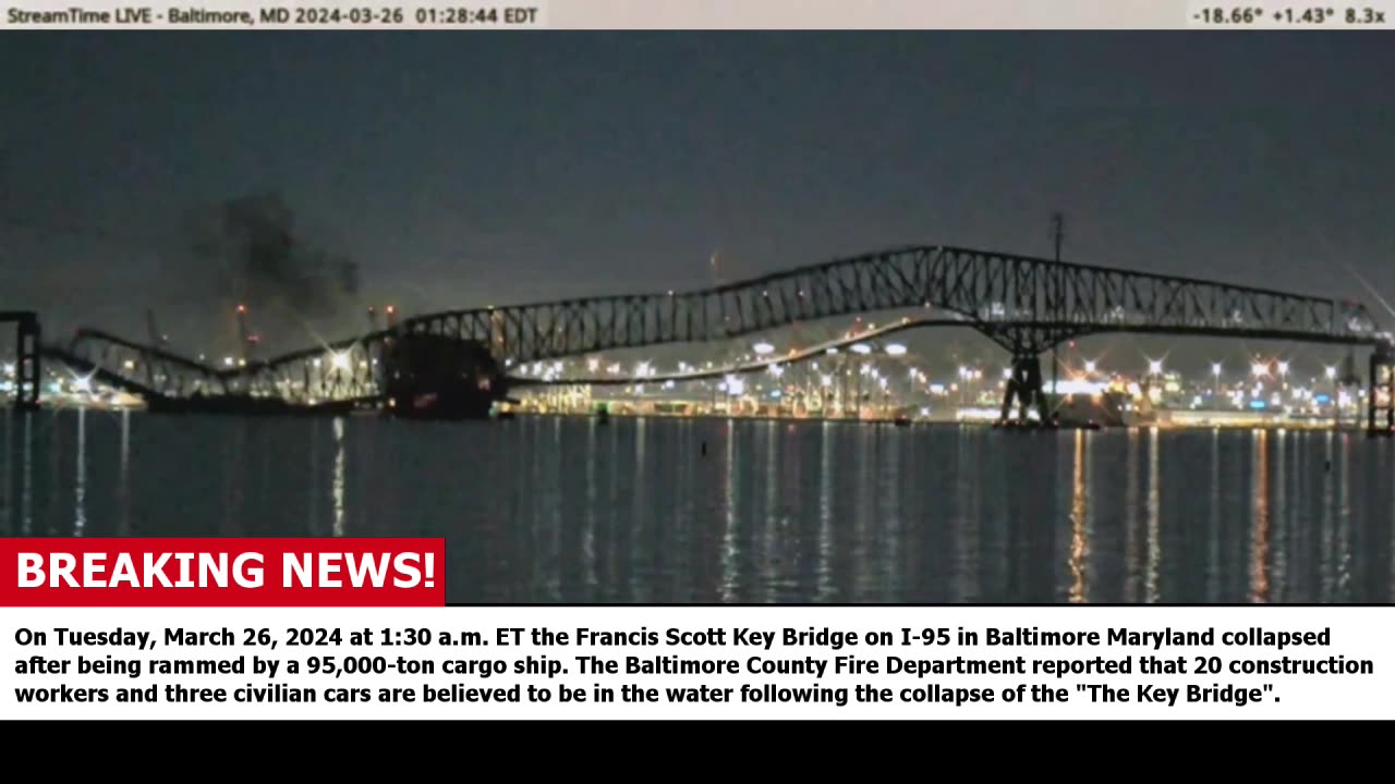 Video of the Francis Scott Key Bridge collapse - March 26, 2024