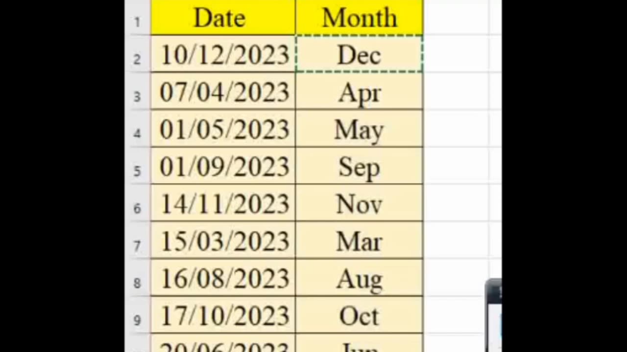 Get Month Name from Date in Ms Excel