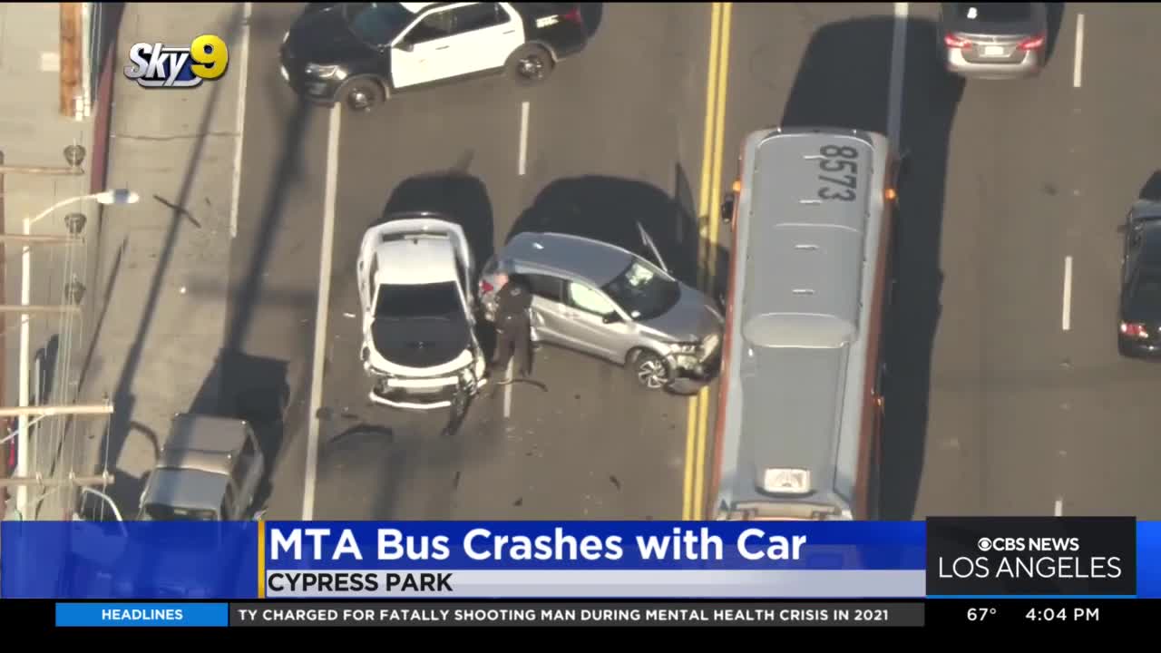 1 hospitalized after MTA bus crashes with car in Cypress Park