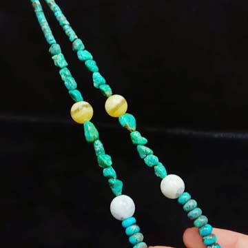 Natural turquoise and spiny oyster with colorful sakura onyx gemstone pendant necklace02