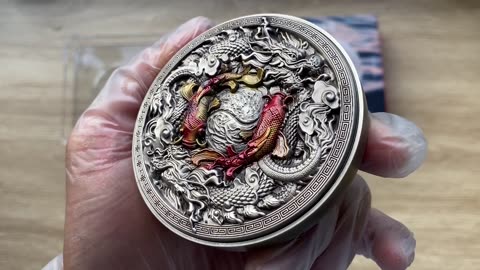 KOI AND DRAGONS 2 Oz Silver Coin 10000 Francs Chad 2023