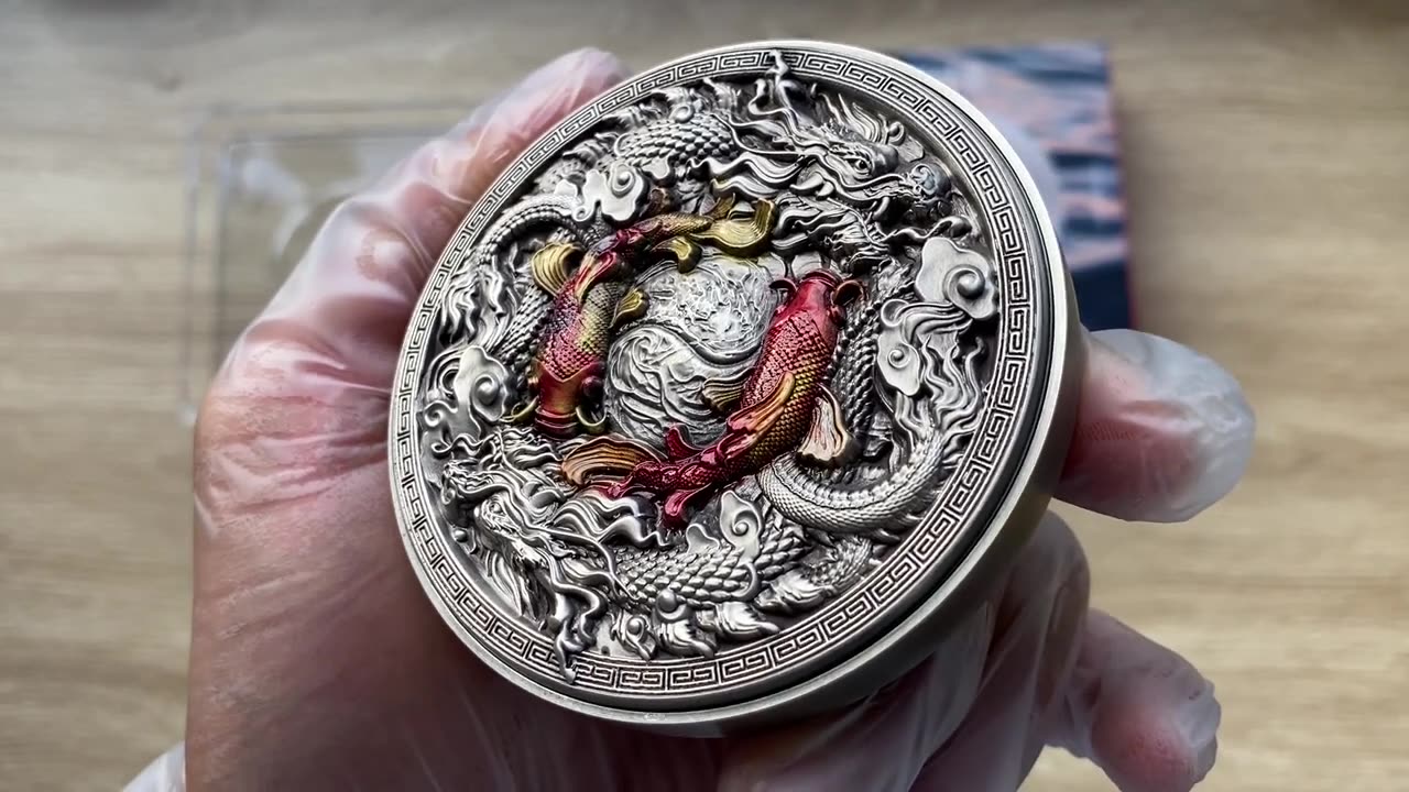 KOI AND DRAGONS 2 Oz Silver Coin 10000 Francs Chad 2023