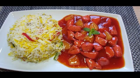 Chicken Manchurian with rice