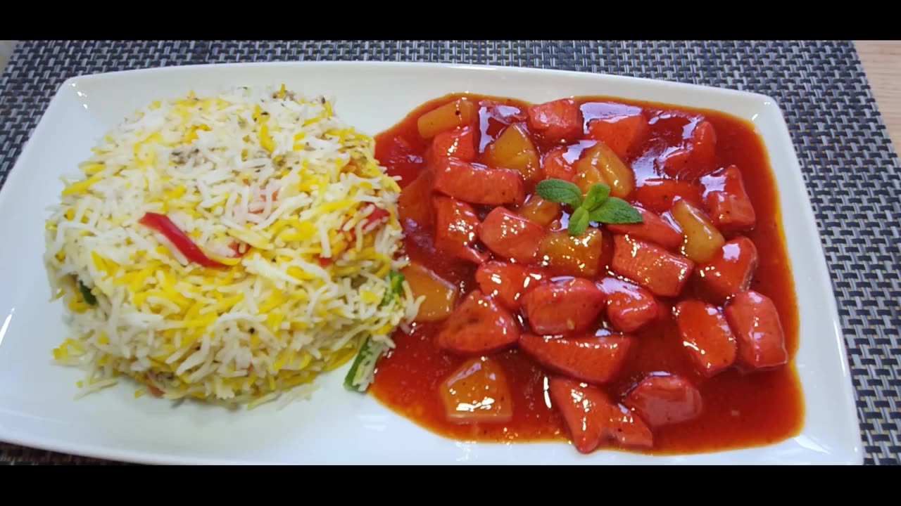 Chicken Manchurian with rice
