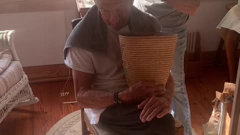 My based grandma cuts my grandfathers hair.