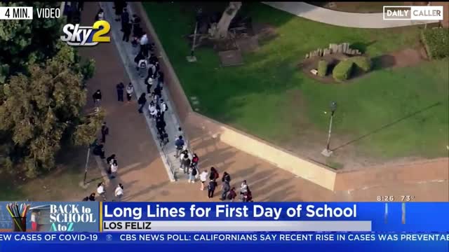 COVID Regulations Cause Massive Lines To Get Into LA Schools.mp4