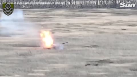 Ukrainian Battalion destroys Russian tank with pin point accurate artillery strike
