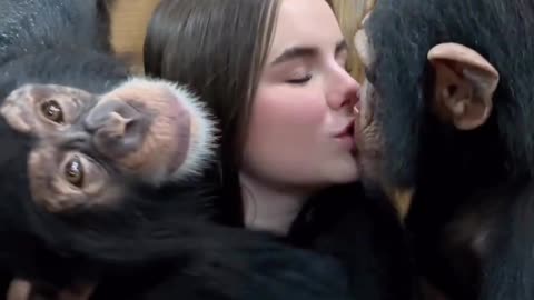 Monkey's kissing a hot 👧