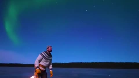 Ice-skating under the moon and Northern Lights of Lapland, Finland 🇫🇮