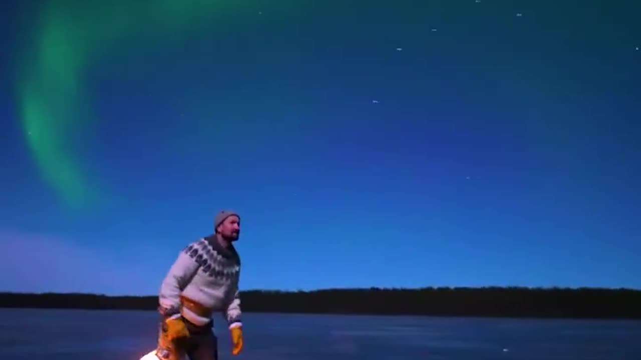 Ice-skating under the moon and Northern Lights of Lapland, Finland 🇫🇮