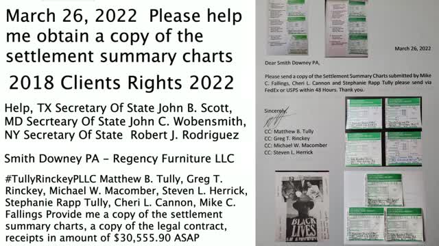 Settlement Summary Charts / Smith Downey PA / Regency Furniture LLC / Tully Rinckey PLLC