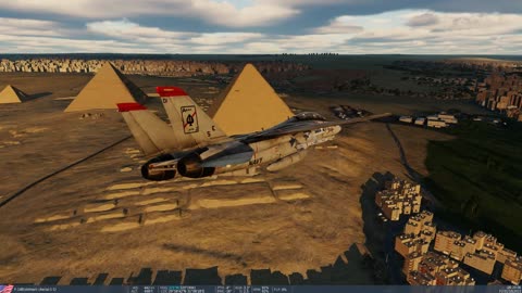 F-14 low over Cairo at sunrise (Pyramids)