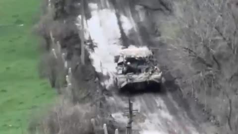 Russian army tank firing on Ukrainian positions at Avdiivka to support the infantry advance.