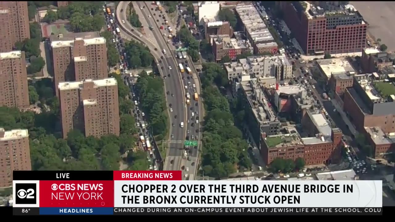 NEW YORK CITY.. Third Avenue Bridge stuck open in the Bronx