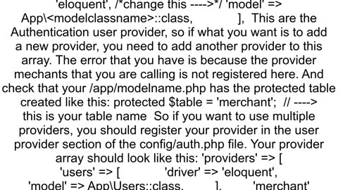 Laravel multi auth Authentication user provider is not defined