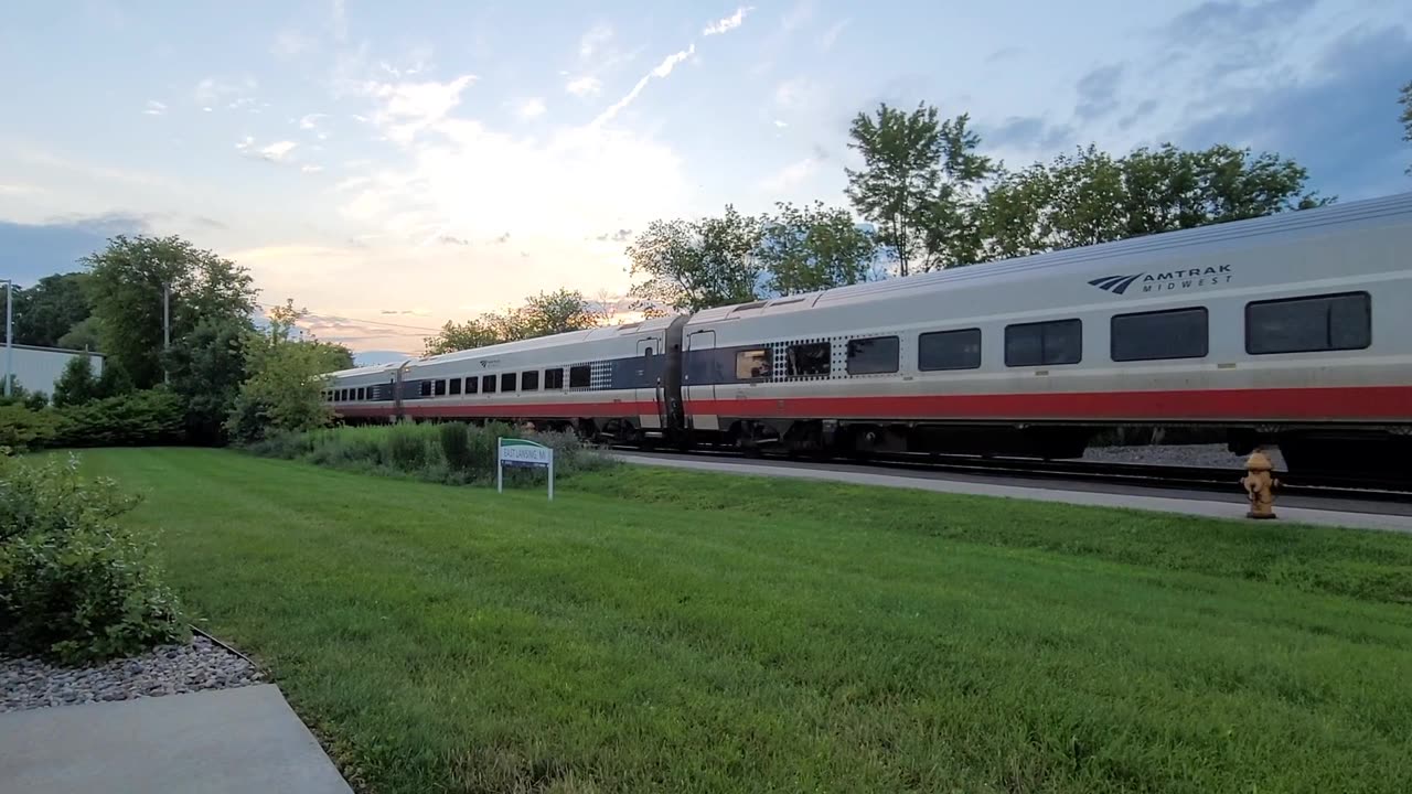 Amtrak's Blue Water arriving East Lansing, Michigan, on July 7, 2024