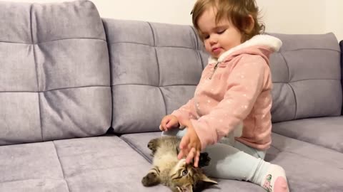 Cats enjoy with baby