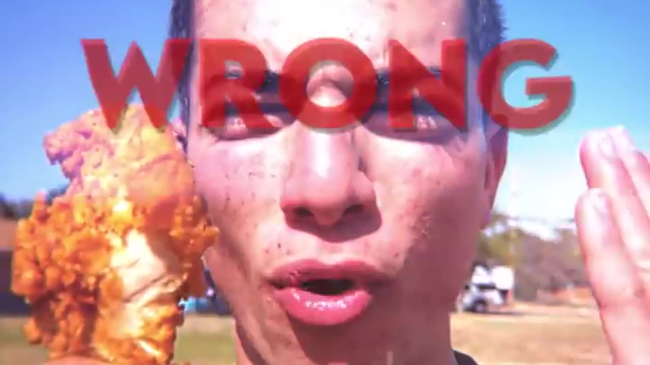 Eat a chicken in a front of a chicken